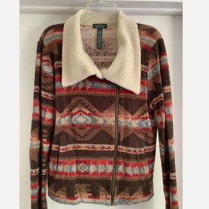 RALPH LAUREN JEANS ZIP UP CROPPED MOTO AZTEC JACKET SIZE US L